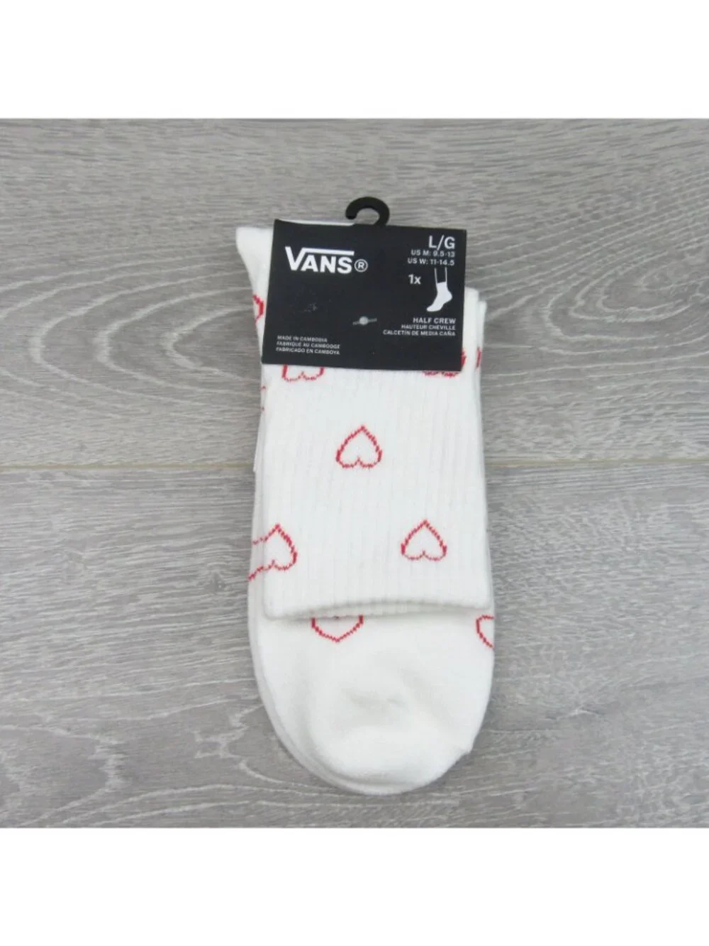 Vans Hearts White Half Crew Socks Unisex Size Large (1 Pair) NEW